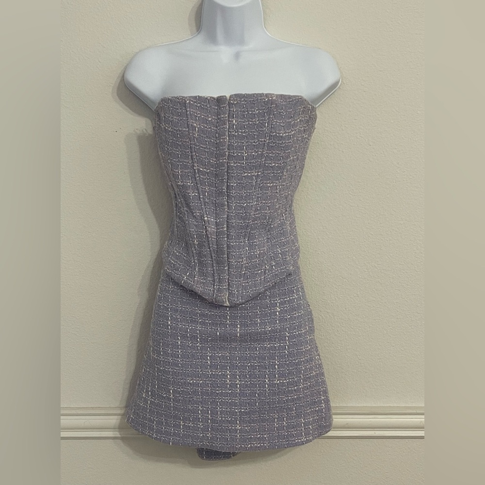 Zara Lavender with Flecks of white
Tweed Corset and Mini Skirt Set